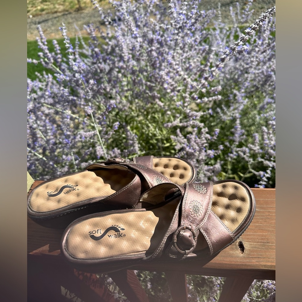 Comfortable soft-walk, slip on wedges. slightly mauve and very classy.